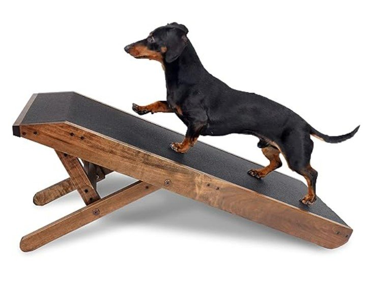 Dog Ramp for Couch – Furniture Quality Solid Maple – with Anti-Slip Grip & Landing Platform – Adjustable Dog Ramp 14″ to 21″ – Couch Ramp for Dogs up to 150lbs – Made in North America