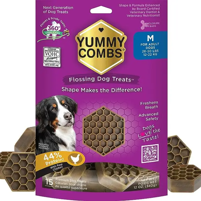 Dog Dental Treats | Removes Tartar – Vet VOHC Approved | A Yummy Treat for Teeth Cleaning – Chicken Protein | For Medium Dogs (12oz, 15 Count)
