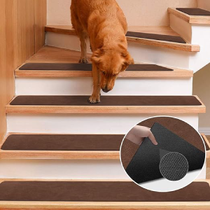 GOYLSER Rubber Stair Treads Set of 15, Non Slip Step Mat for Stair, 8″x30″ Stairway Grips Strips Runner, Deep Brown Reusable Staircase Step Carpet Treads for Wood Stair