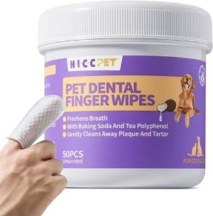 Teeth Cleaning Wipes for Dogs & Cats, Remove Bad Breath by Removing Plaque and Tartar Buildup No-Rinse Dog Finger Toothbrush, Disposable Gentle Cleaning & Gum Care Pet Wipes, 50 Counts