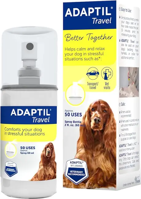 ADAPTIL Spray 60 mL – Calms & Comforts Dogs During Travel, Veterinary Visits and Stressful Events – The Original D.A.P. Dog Appeasing Pheromone Spray, 60ml – Packaging May Vary