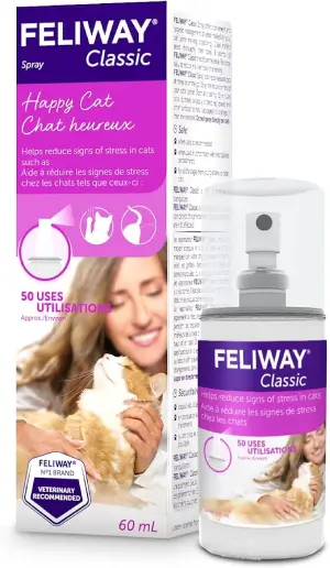 FELIWAY Spray Classic Spray, 60 mL – Reassures Cats During Car Travel, Veterinary Visits & Helps Control Unwanted Behaviours Like Urine Spraying, Scratching – (60 mL Spray, 1-Pack)