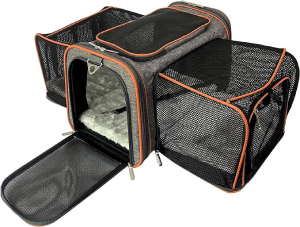 Mr. Peanut’s Double Expandable Airline Approved Soft Sided Pet Carrier, Diamond Series Luxury Travel Tote with Premium Self Locking Zippers, Plush Faux Fleece Bedding
