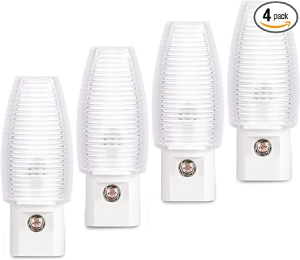 Emotionlite Plug in Night Light, Warm White LED Nightlights, Dusk to Dawn Sensor, Kids, Nursery, Bedroom, Bathroom,Hallway, Stairs, Kitchen, UL Listed, 4 Pack