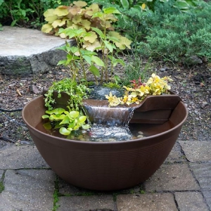 Aquascape 78325 AquaGarden Pond and Waterfall Kit Container Water Garden, Measures 23. 5-inch in Diameter and 9 7/8-inch Tall, Brown