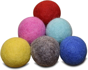 Comfy Pet Supplies Set of 6-100% Wool Felt Ball Toys for Cats and Kittens, Handmade Colorful Eco-Friendly Cat Wool Balls (4cm, Gray Mint Blue Red Pink Yellow)