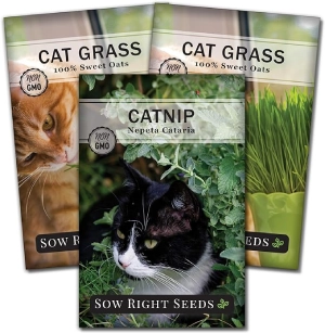 Sow Right Seeds – Catnip and Cat Grass Seed Collection for Planting Indoors or Outdoors – Includes Popular Herb Catnip and Cat Grass (100% Sweet Oat Grass) – Non-GMO Heirloom Packet – Pet Friendly