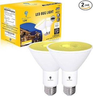 2 Pack PAR30 Amber Yellow LED Bug Light Bulb Outdoor LED Flood Light Bulb 12W 100 Watt Equivalent Dimmable Waterproof E26 Bug LED Yellow Light Bulbs Warm Bug-Free Lighting for Home Insect Repellent