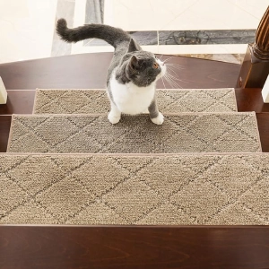 COSY HOMEER Edging Stair Treads Non-Slip Carpet Mat 28inX9in Indoor Stair Runners for Wooden Steps, Edging Stair Rugs for Kids and Dogs, 100% Polyester TPE Backing (4pc, Grey)