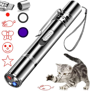 Cat Laser Toy, Red Dot LED Light Pointer Interactive Toys Indoor Cats DogsLaser, Long Range 5 Modes Laser Projection Playpen for Kitten Outdoor Pet Chaser Tease Stick Training Exercise,USB Recharge