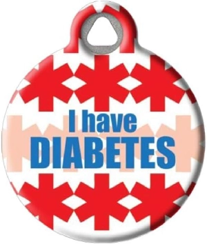 Dog Tag Art I Have Diabetes Medical Alert Personalized Pet ID Tag for Dogs and Cats, Silent Dog Tag with Customized Identification Information – Large 1.25″ Diameter