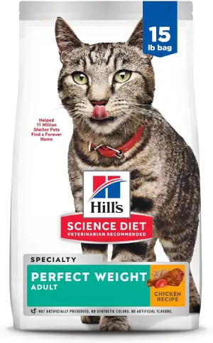 Hill’s Science Diet Perfect Weight, Adult 1-6, Weight Management Support, Dry Cat Food, Chicken Recipe, 15 lb Bag