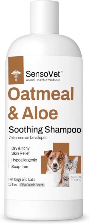 Oatmeal & Aloe Shampoo for Dogs and Cats, Moisturizing Formula for Dry Itchy Skin, Rashes and Allergies, Hypoallergenic for Sensitive Skin (Soap Free)