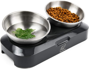 Tilted Cat Food Bowl – Raised Cat Bowl, Anti Vomiting Cat Bowls for Indoor Cats, Stainless Steel Cat Bowls with Stand, Orthopedic Elevated Cat Bowls Set