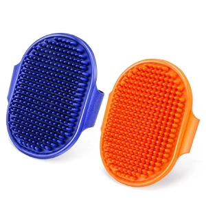 Pet grooming brush for dogs and cats, soft and durable handheld pet hair removal brush (Dark Blue + Orange)