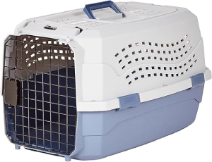 Amazon Basics 2-Door Top-Load Hard-Sided Pet Carrier for Dogs, Cats, Gray & Blue, 22.8 x 15.0 x 13.0 inches