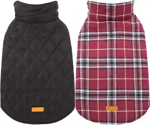 Kuoser Cozy Waterproof Windproof Reversible British Style Plaid Dog Vest Winter Coat Warm Dog Apparel for Cold Weather Dog Jacket for Small Medium Large Dogs with Furry Collar (XS – 3XL),Red M