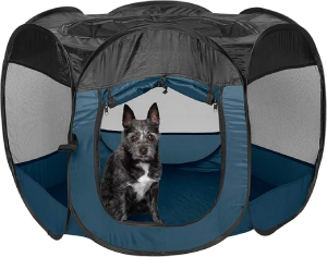 Furhaven Portable Dog Playpen Cat Tent, Pet playground/kennel foldable indoor outdoor zippered puppy crate – Sailor Blue, Small
