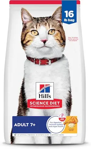Hill’s Science Diet Adult 7+, Senior Adult 7+ Premium Nutrition, Dry Cat Food, Chicken Recipe, 16 lb Bag