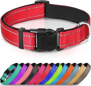 Joytale Reflective Dog Collar,Soft Neoprene Padded Breathable Nylon Pet Collar Adjustable for Large Dogs,Red,L